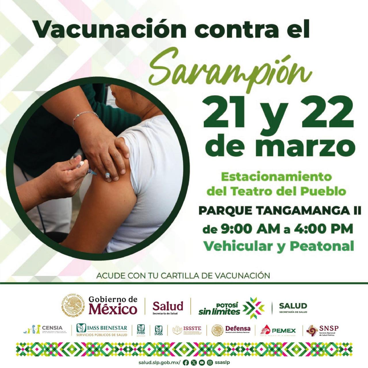 REALIZARÁN VACUNACIÓN MASIVA CONTRA SARAMPIÓN EN EL PARQUE TANGAMANGA II