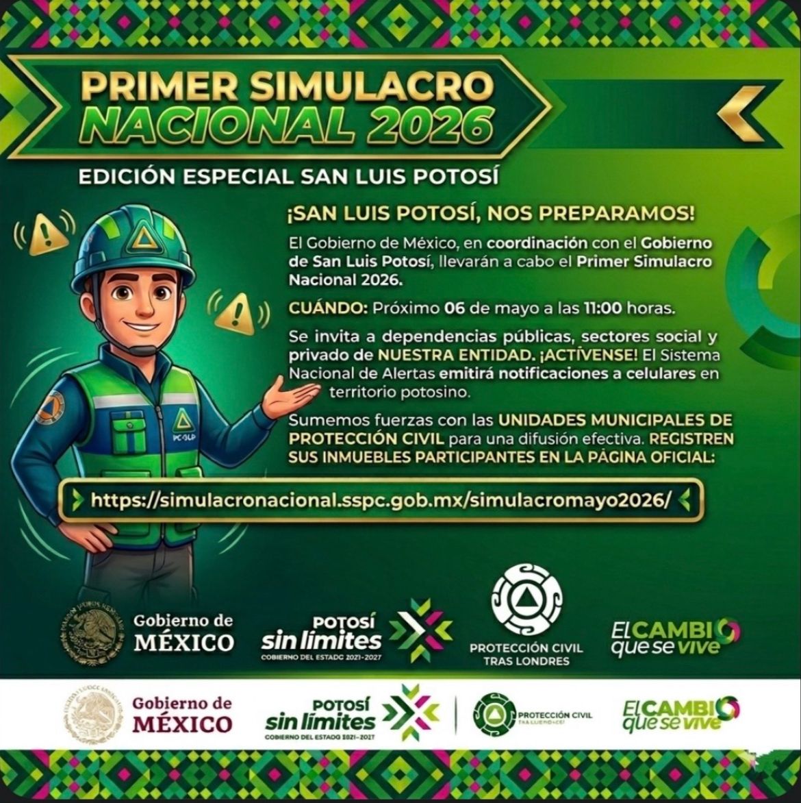 GOBIERNO ESTATAL CONVOCA A PRIMER SIMULACRO NACIONAL DE 2026